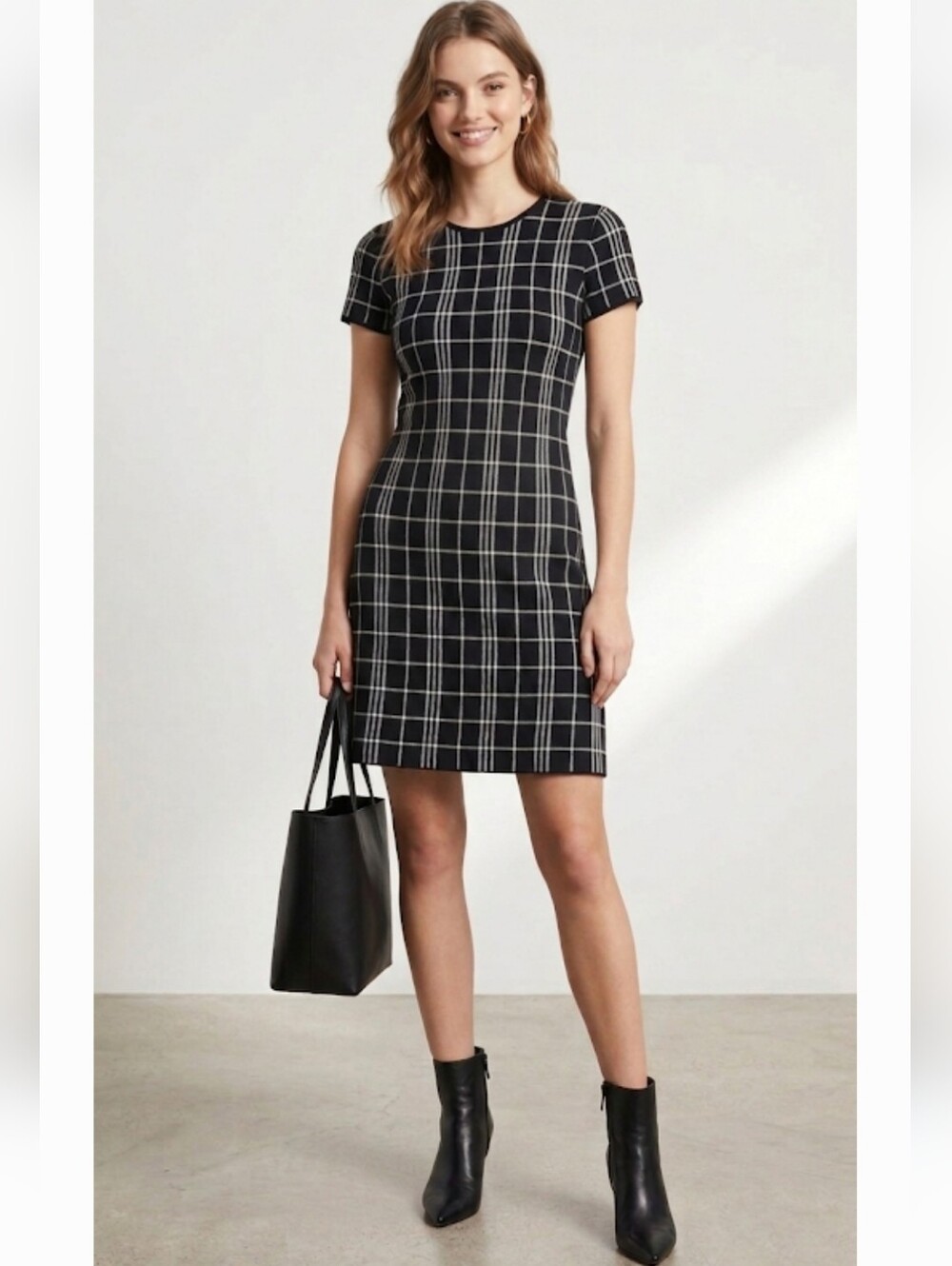 Theory Black Windowpane Plaid Mini Dress